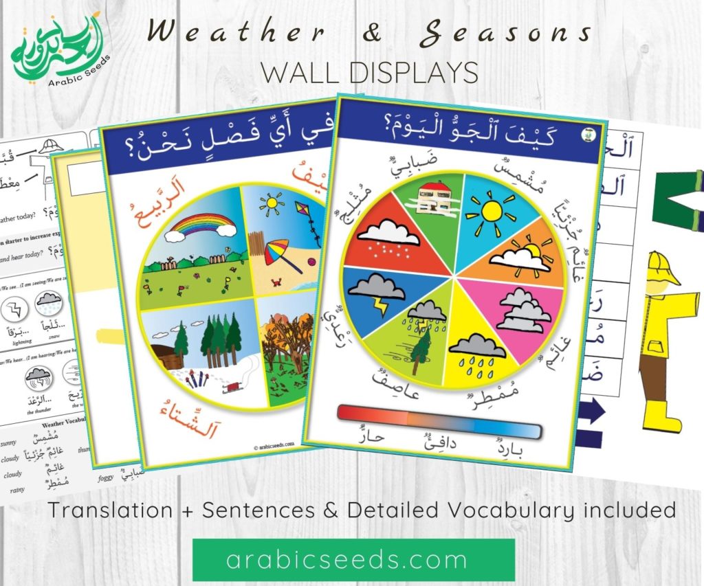 Seasons Wheel Weather Wheel And Clothes Arabic Printable Wall Displays With English Help Sheet Arabic Seeds Membership