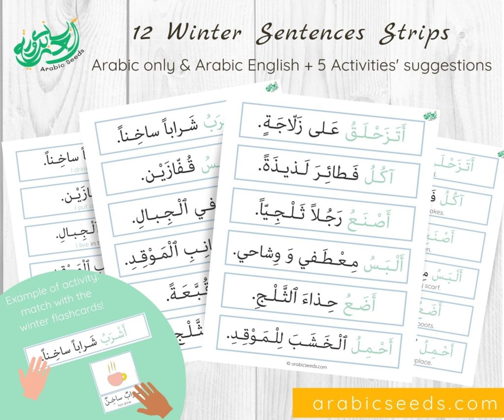 Arabic Winter sentences strips printable - Arabic Seeds themed units